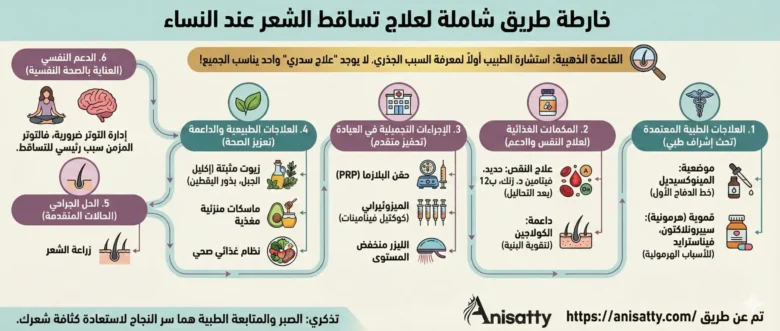 انفوجرافيك خريطة طريق علاج تساقط الشعر عند النساء